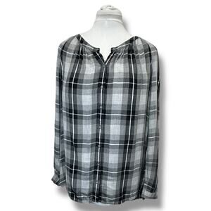 J. Jill Women’s Long Sleeve Button Front Plaid Shirt, Black/Gray, size M
